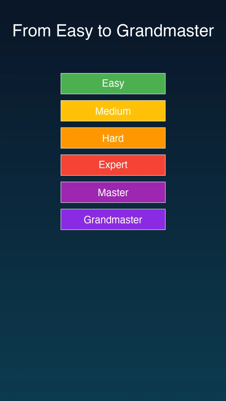 Sudoku difficulty and mode selection screen